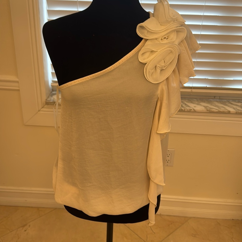 NWOT 1 shoulder ivory top elastic waist
